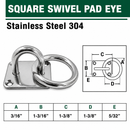 4 Pc Set Marine Boat T304 Stainless Steel Square Pad Eye Plate with Ring, Welded Formed  for Deck, Dock, Rope, Cable