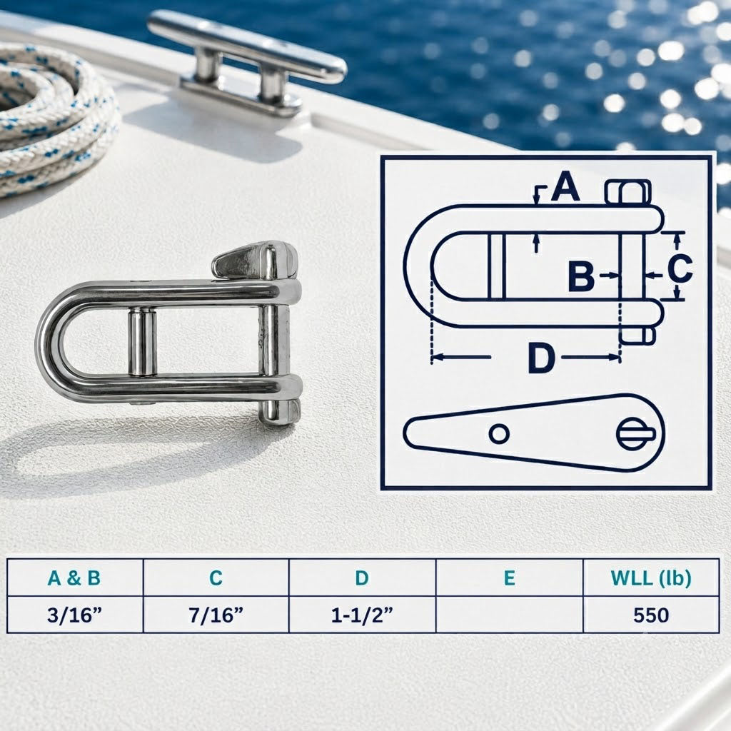 4 Pc Set Marine T316 Stainless Steel Halyard Shackle with Captive Pin and Cross Bar, Sailboat Rigging Shackle for Rope, Line, Yacht