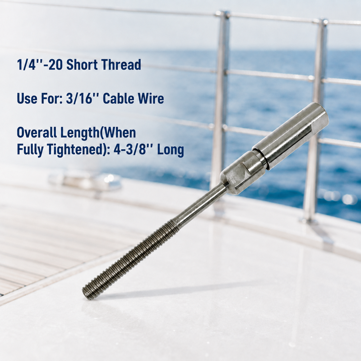 4 Pc Set T316 Stainless Steel Swageless Short Stud with 1/4" Thread for 1/8" and 3/16" Cable Wire, Deck Railing Terminal Fitting