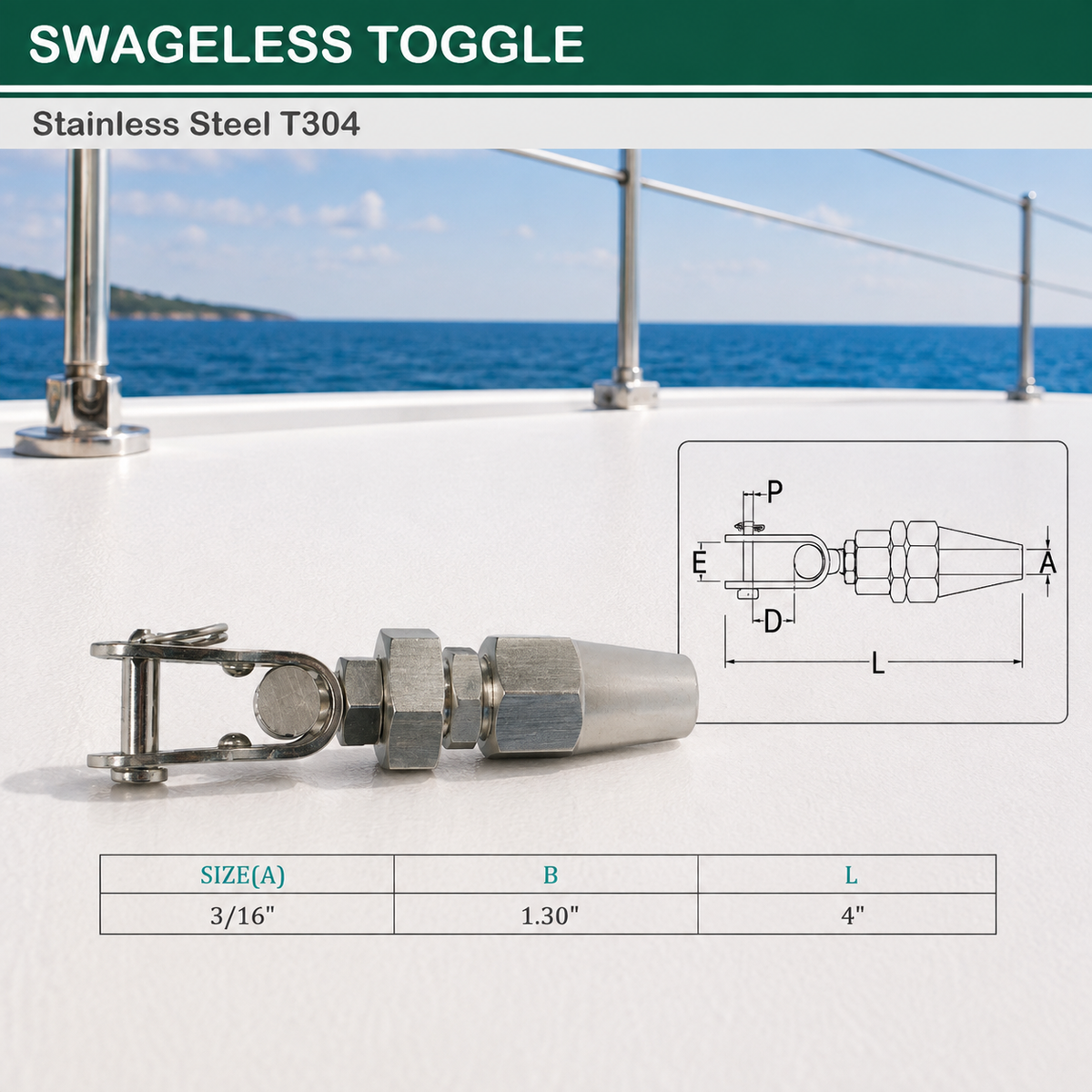 4 Pc Set Marine Boat Stainless Steel Swageless Toggle for Cable Railing, Wire Rope Railing Terminal Fitting for Deck, Stair, Balcony