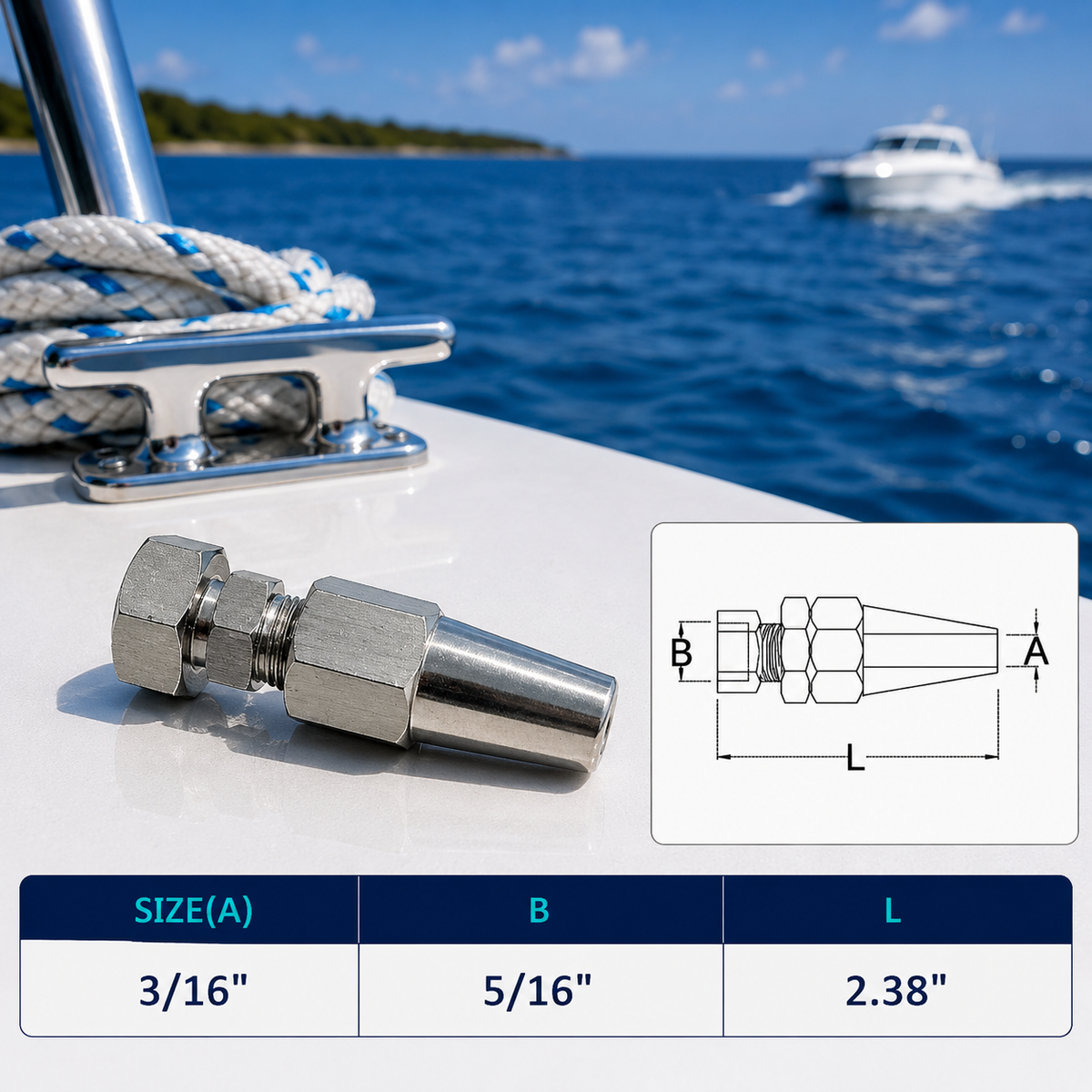 4 Pc Set Marine Boat T316 Stainless Steel Swageless Receiver, Cable Wire Rope Railing Terminal Fitting for Deck, Dock, Stair