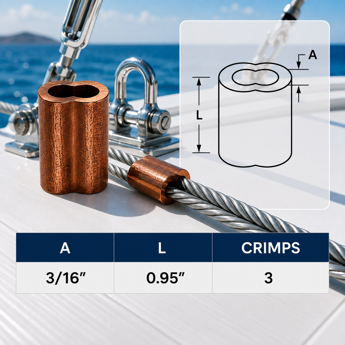 10 Pc Set Copper Wire Rope Swage Crimp Sleeves, Duplex Oval Crimping Clips for Cable Wire Rope, Loop Ends
