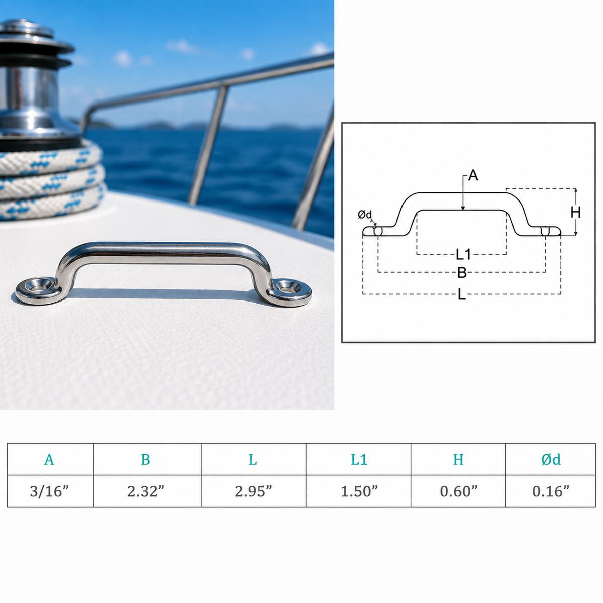 10 Pcs Set T304 Stainless Steel Long Pad Eye for 3/16", 1/4", and 5/16" Cable, Marine Yacht Rigging Hardware