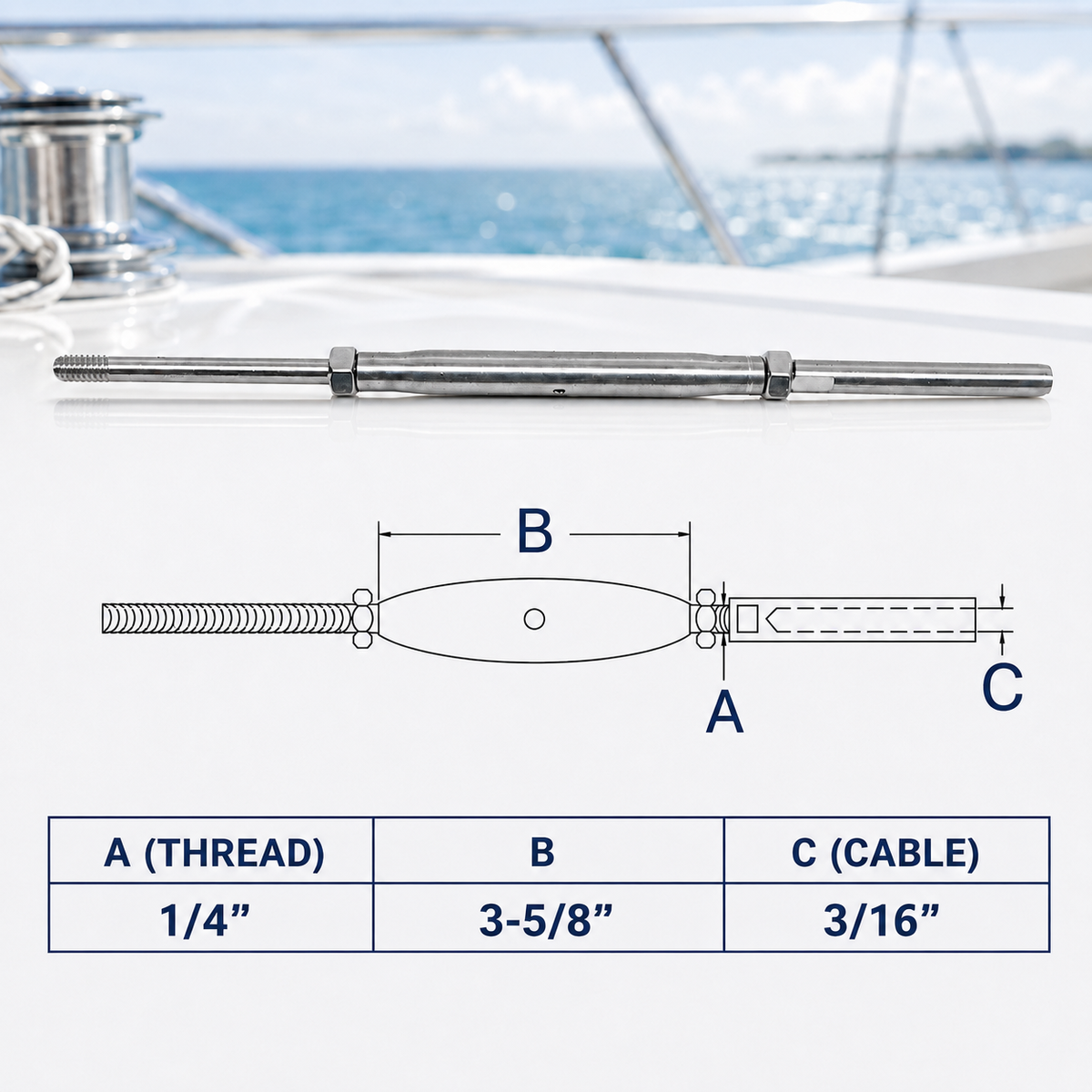 4 Pc Set T316 Stainless Steel Thread Rod Hand Swage Stud Turnbuckle for 1/8" and 3/16" Cable, Wire Rope Railing Tensioner