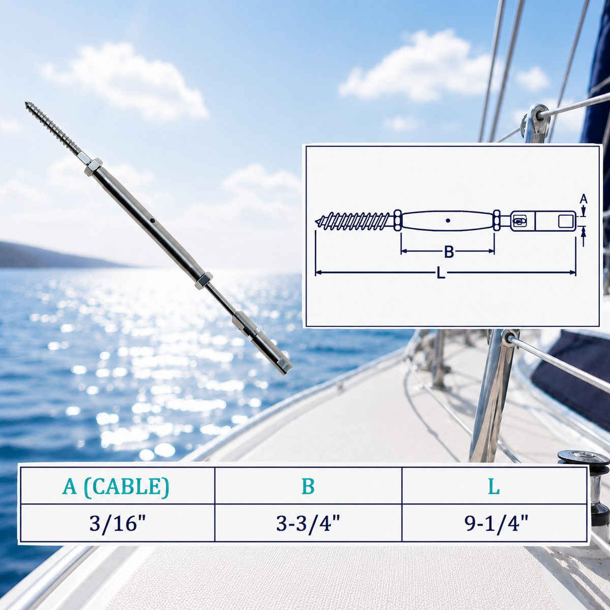 10 Pc Set Marine T316 Stainless Steel Swageless and Lag Turnbuckle for Cable Wire Rope, Deck Railing Terminal Fitting