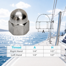 316 Stainless Steel 1/4" Acorn Nut, Left Hand and Right Hand Thread Cap Nut, Pack of 10