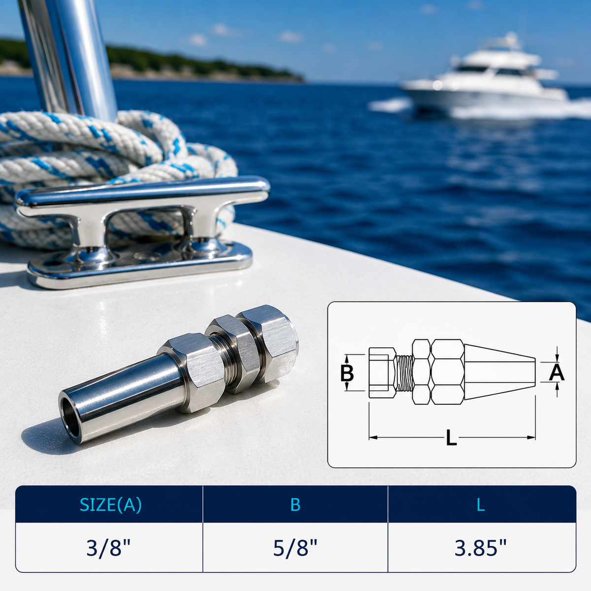 4 Pc Set Marine Boat T316 Stainless Steel Swageless Receiver, Cable Wire Rope Railing Terminal Fitting for Deck, Dock, Stair