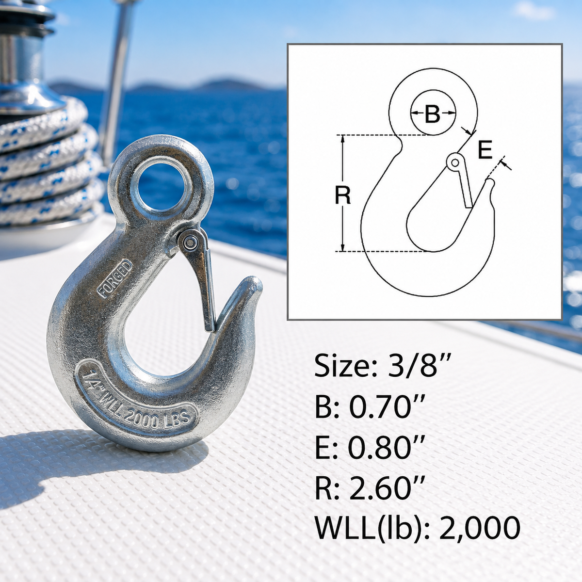 4 Pc Set Marine Drop Forged T316 Stainless Steel Eye Slip Hook, Heavy Duty Rigging Hook for Chain, Rope, Cable, Dock