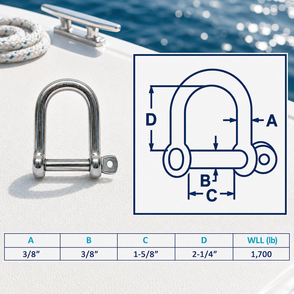 4 Pc Set Marine T316 Stainless Steel Wide D Shackle with Screw Pin, Heavy Duty Anchor Rigging Shackle for Chain, Rope