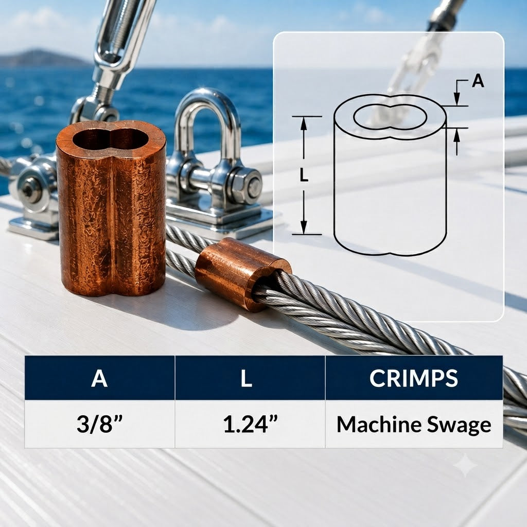 10 Pc Set Copper Wire Rope Swage Crimp Sleeves, Duplex Oval Crimping Clips for Cable Wire Rope, Loop Ends