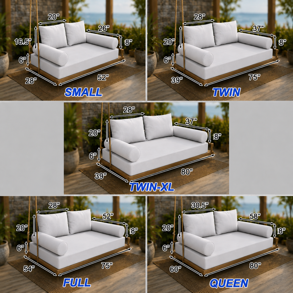STYLE 4 - Mattress & Pillow Bolster Cushion Cover and Insert for Outdoor Indoor Daybed Porch Swing Bed