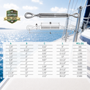 T316 Stainless Steel Drop Forged Mil-Spec Eye Eye Turnbuckle, Marine Grade Rigging Tensioner for Cable, Rope, and Chain
