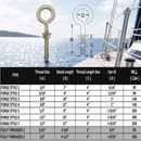 Marine T316 Stainless Steel Turned Eye Bolt with Nut and Washers, Boat Rigging Eye Bolt for Deck, Dock, and Outdoor Use