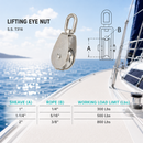 Stainless Steel Single Pulley Swivel Eye Hoist, Marine Rigging Pulley for Rope and Cable in 1", 1-1/4", and 2" Sizes