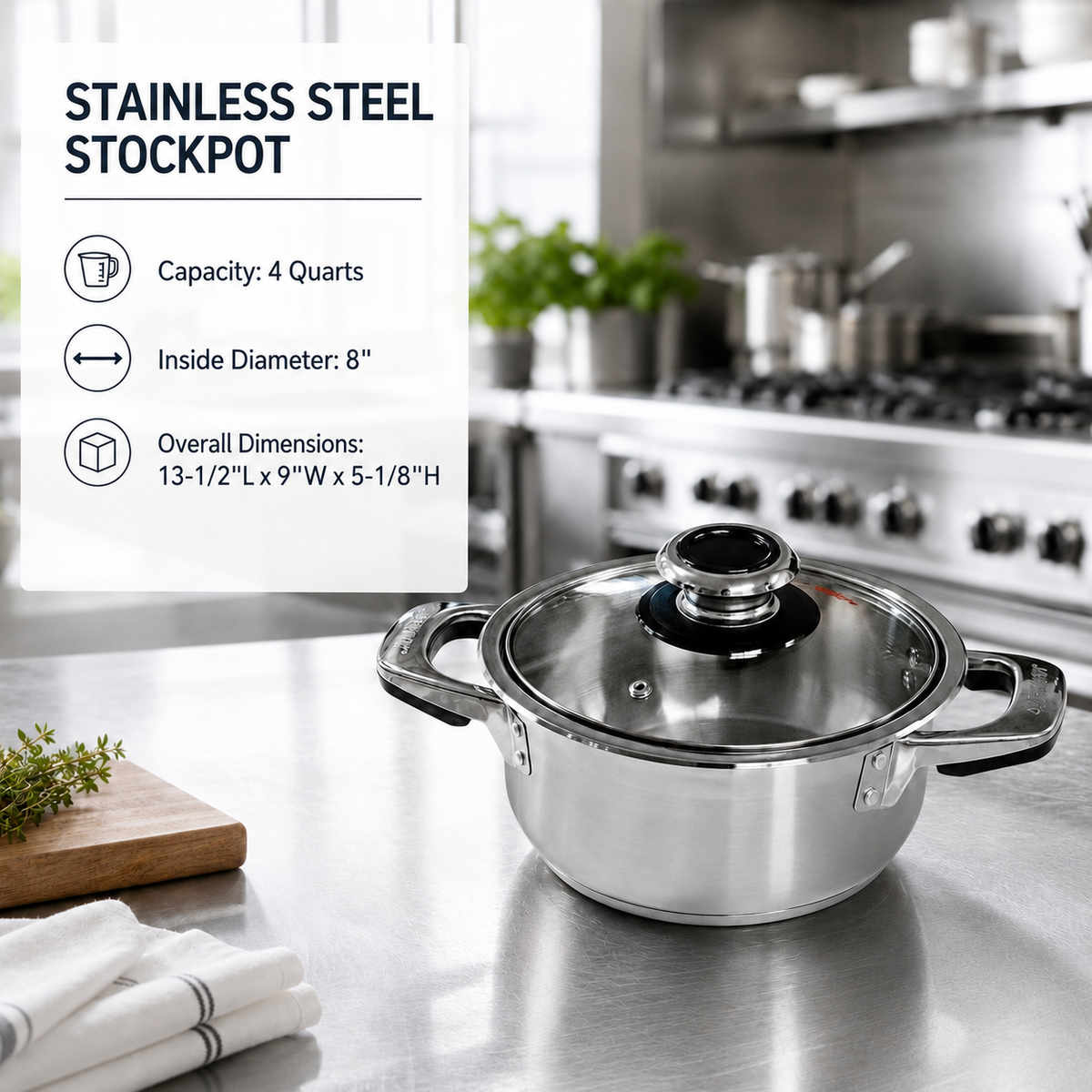 Stainless Steel Sauce Pan Stockpot with Tempered Glass Lid, Durable & Rust-Proof Kitchen Cookware