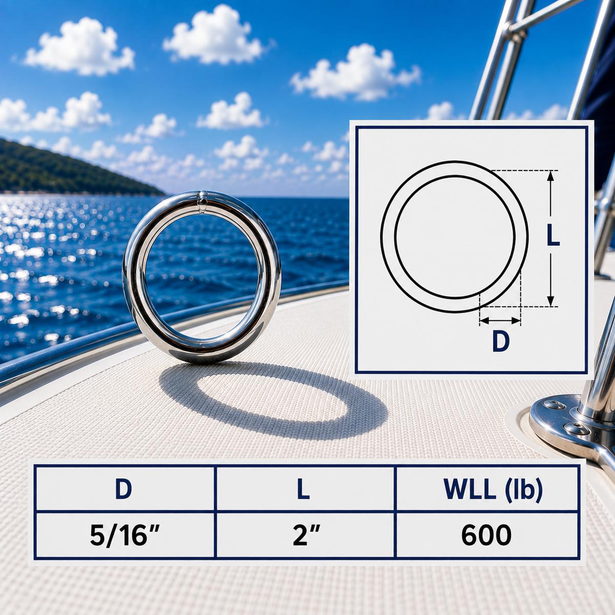 Marine Boat Stainless Steel Round Ring Link, Yacht Rigging Connector Ring for Rope, Chain, Cable, and Deck Hardware