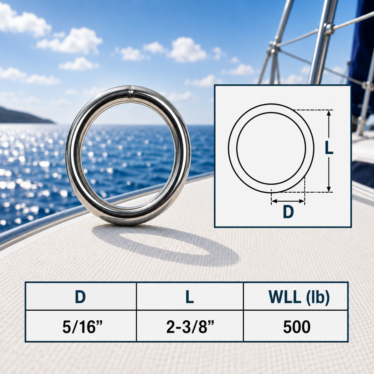 Marine Boat Stainless Steel Round Ring Link, Yacht Rigging Connector Ring for Rope, Chain, Cable, and Deck Hardware