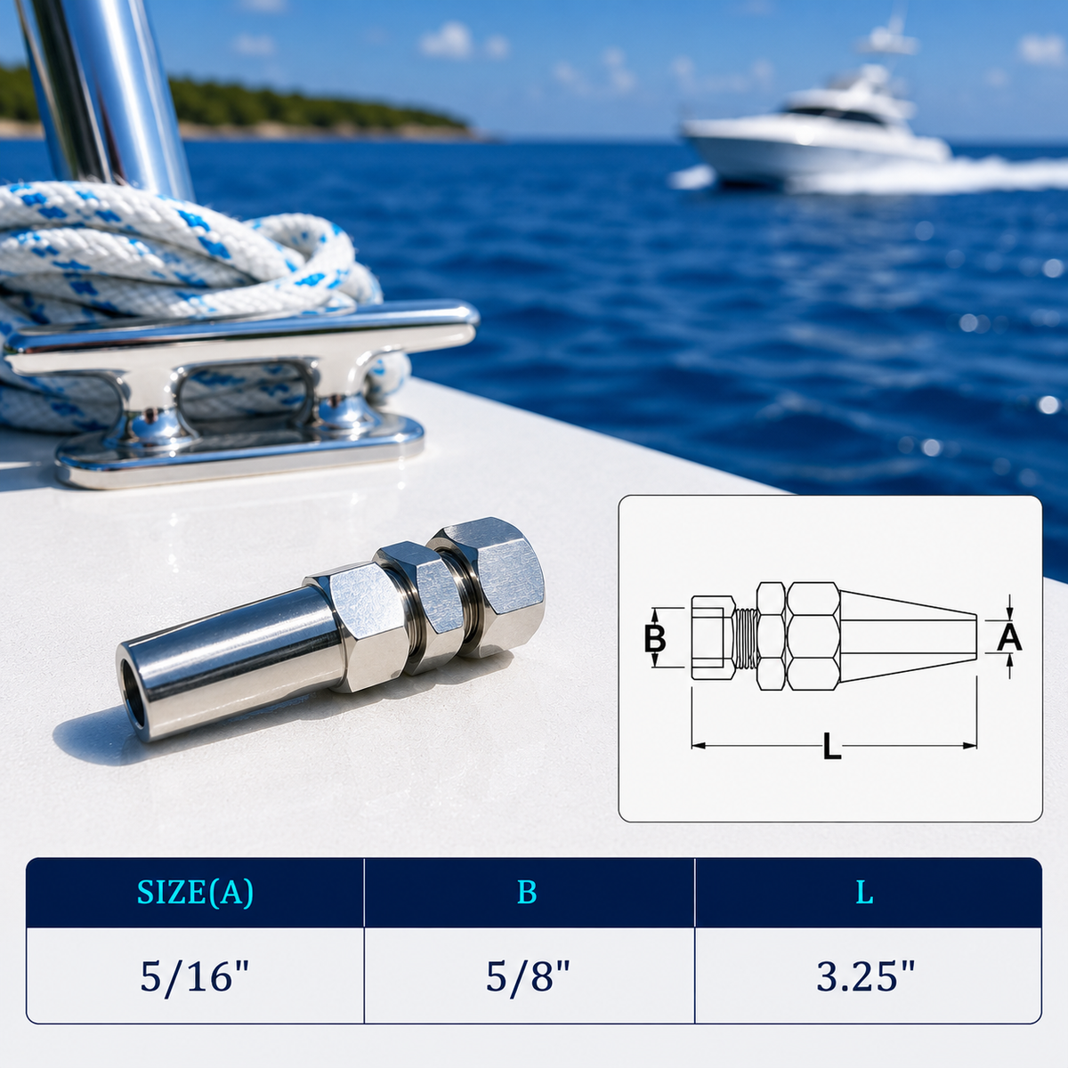4 Pc Set Marine Boat T316 Stainless Steel Swageless Receiver, Cable Wire Rope Railing Terminal Fitting for Deck, Dock, Stair