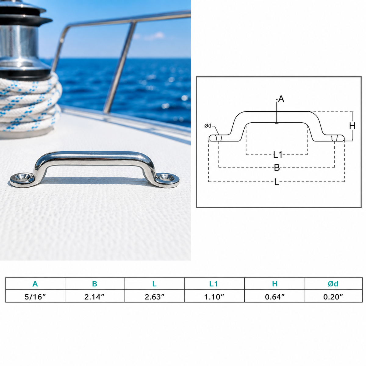 10 Pcs Set T304 Stainless Steel Long Pad Eye for 3/16", 1/4", and 5/16" Cable, Marine Yacht Rigging Hardware