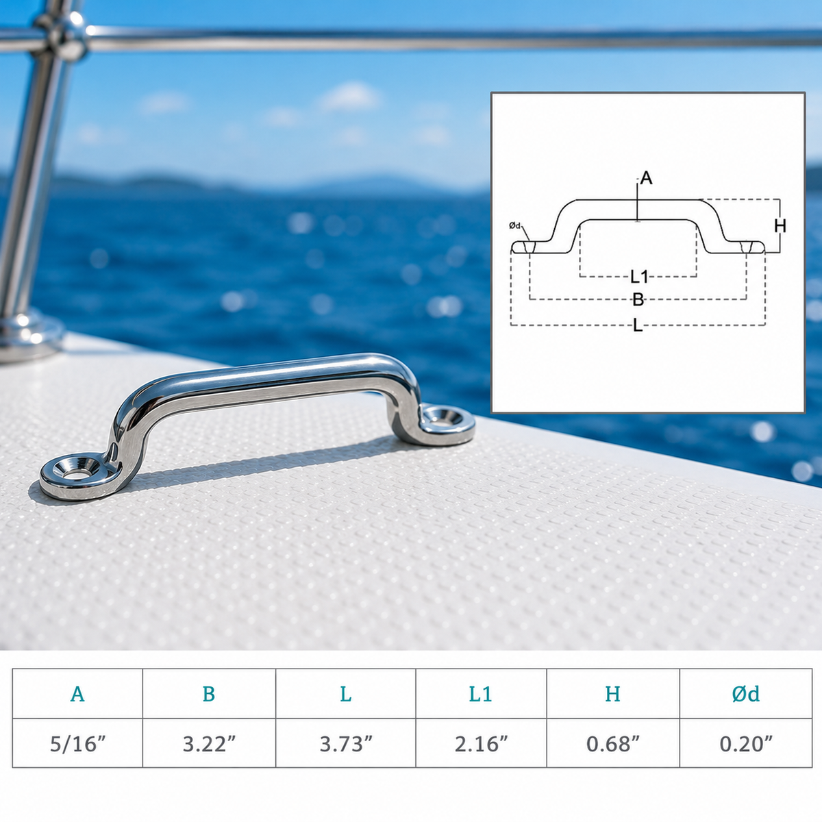 10 Pcs Set T304 Stainless Steel Long Pad Eye for 3/16", 1/4", and 5/16" Cable, Marine Yacht Rigging Hardware