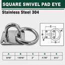 4 Pc Set Marine Boat T304 Stainless Steel Square Pad Eye Plate with Ring, Welded Formed  for Deck, Dock, Rope, Cable