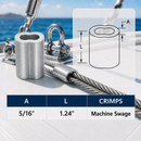10 Pc Set Aluminum Sleeve Wire Rope Swage Crimp Clip, Duplex Oval Sleeves for Cable Loop Ends, Rigging, Railing