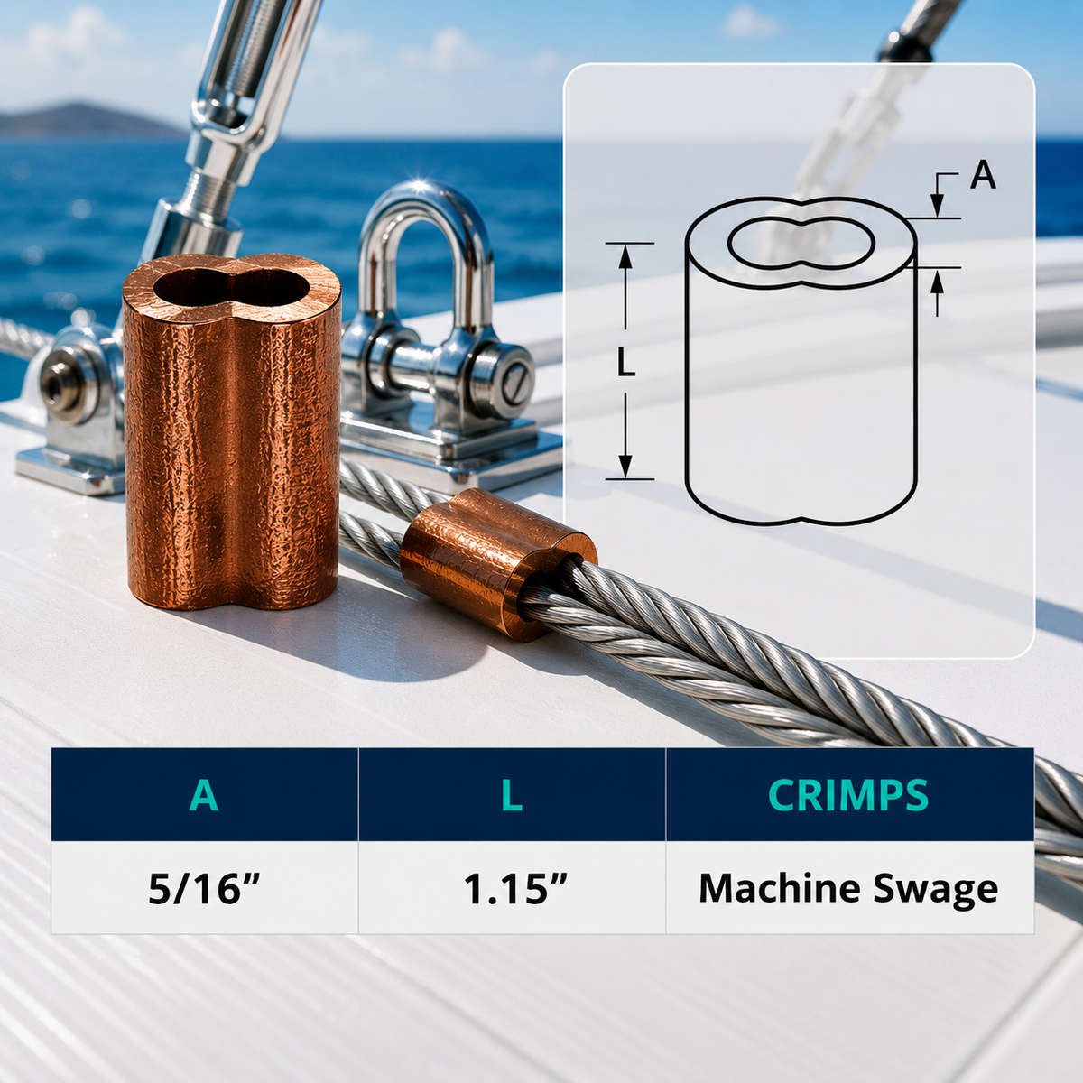 10 Pc Set Copper Wire Rope Swage Crimp Sleeves, Duplex Oval Crimping Clips for Cable Wire Rope, Loop Ends