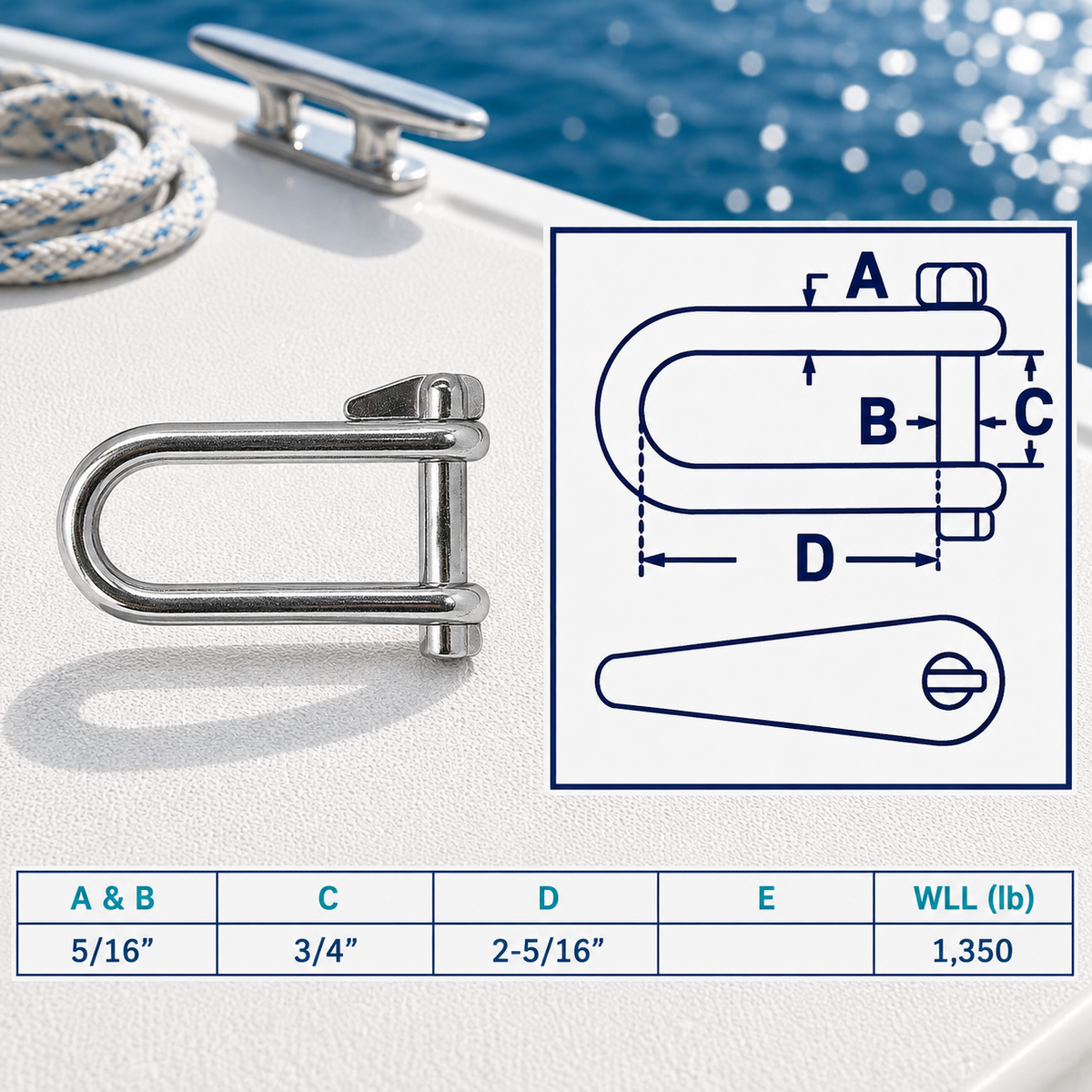 4 Pc Set Marine T316 Stainless Steel Halyard Key Shackle with Captive Pin, Sailing Rigging Shackle for Rope, Line, Yacht