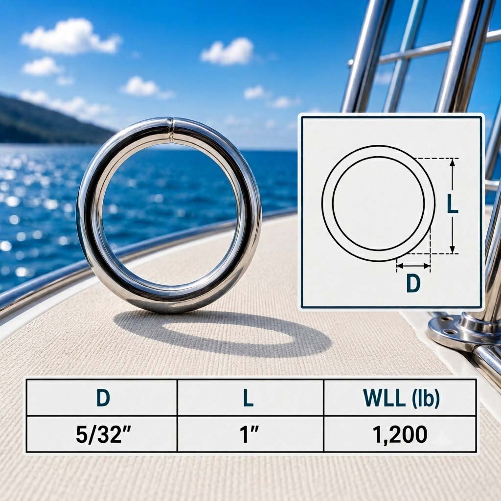 Marine Boat Stainless Steel Round Ring Link, Yacht Rigging Connector Ring for Rope, Chain, Cable, and Deck Hardware