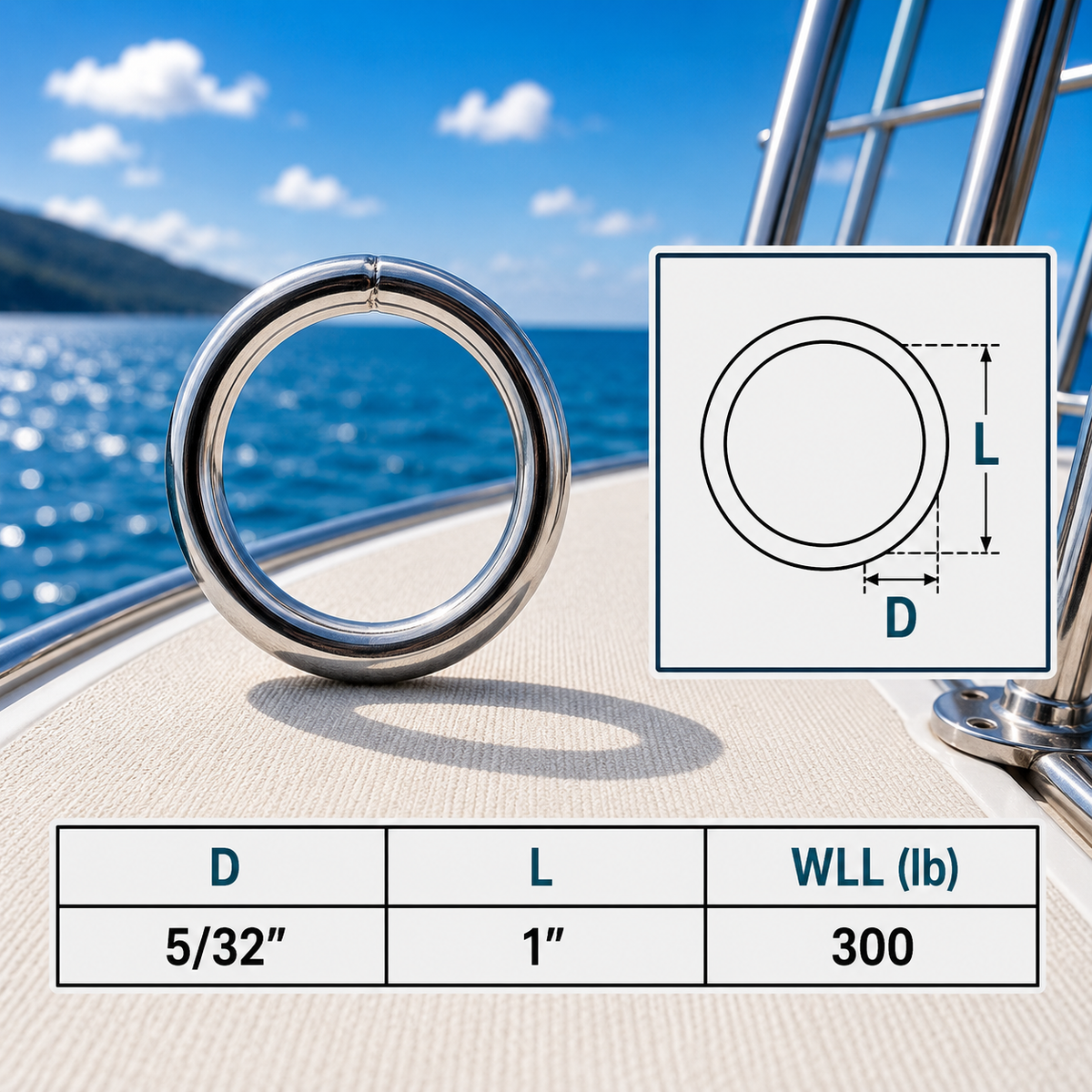Marine Boat Stainless Steel Round Ring Link, Yacht Rigging Connector Ring for Rope, Chain, Cable, and Deck Hardware