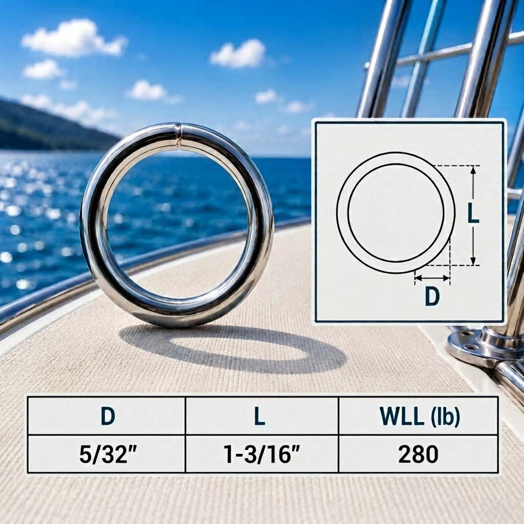 Marine Boat Stainless Steel Round Ring Link, Yacht Rigging Connector Ring for Rope, Chain, Cable, and Deck Hardware