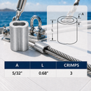 10 Pc Set Aluminum Sleeve Wire Rope Swage Crimp Clip, Duplex Oval Sleeves for Cable Loop Ends, Rigging, Railing