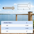 10 Pc 316 Stainless Steel Swage Stemball Fittings for Wood Post, Cable Railing Terminal for 1/8", 3/16", and 1/4" Cable