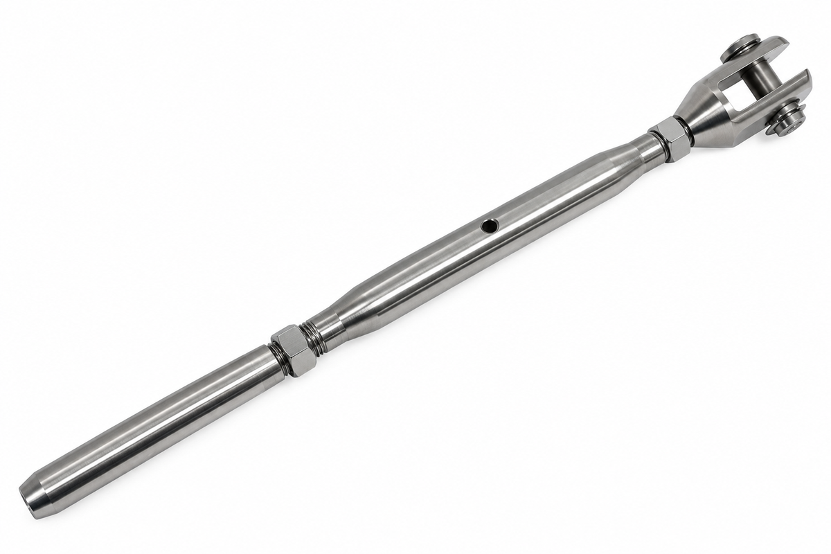 4 Pc Set Marine T316 Stainless Steel 1/4" Thread Fork and Hand Swage Stud Turnbuckle for 1/8" 3/16" Cable Wire