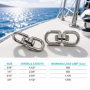 Stainless Steel T316 Eye Eye Swivel, Marine Mooring Rigging Connector for Boat, Dock, Anchor, Chain, Rope, and Cable