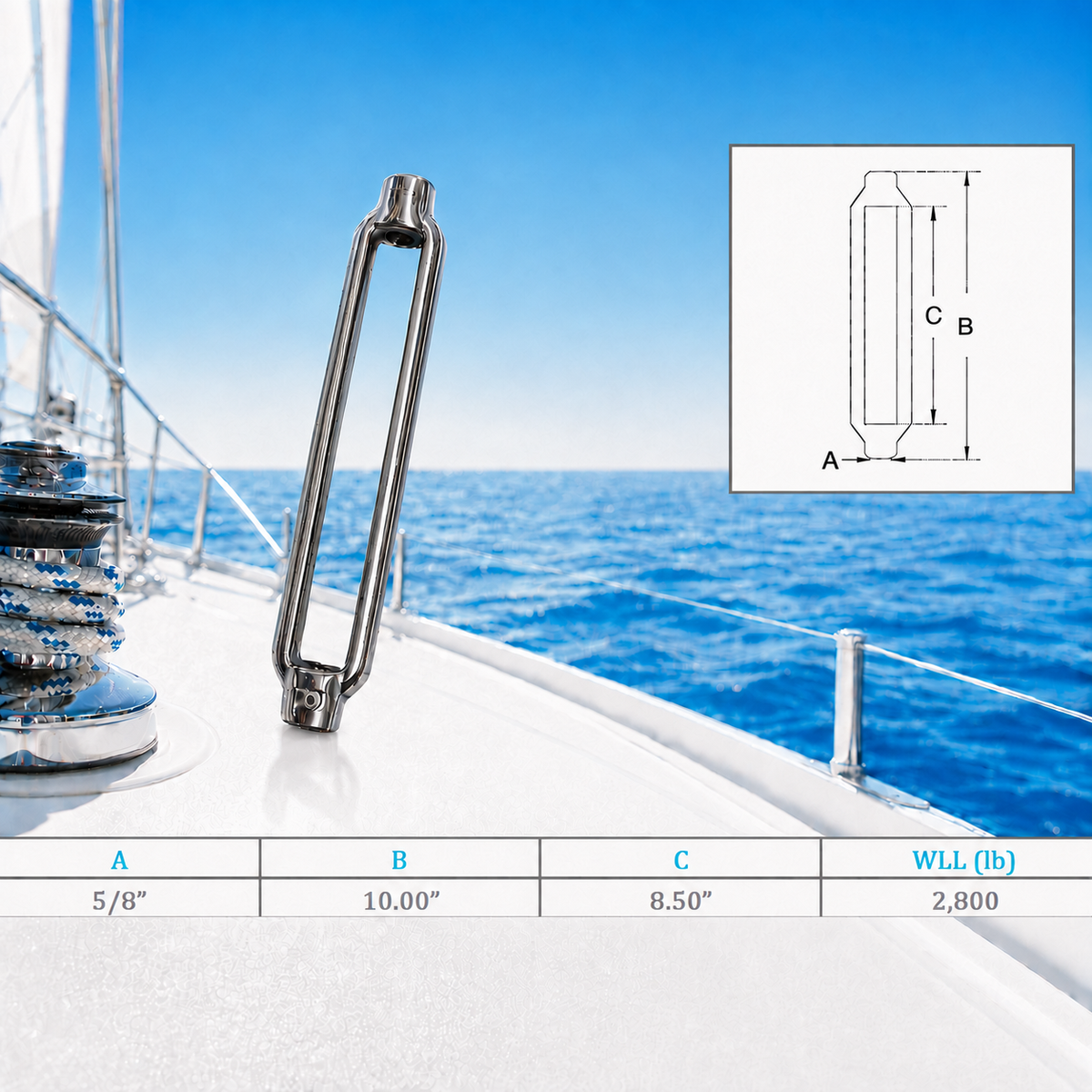 4 Pc Set Marine T316 Stainless Steel Turnbuckle Body, Heavy Duty Rigging Tensioner Body for Wire Rope, Cable, Chain, Dock