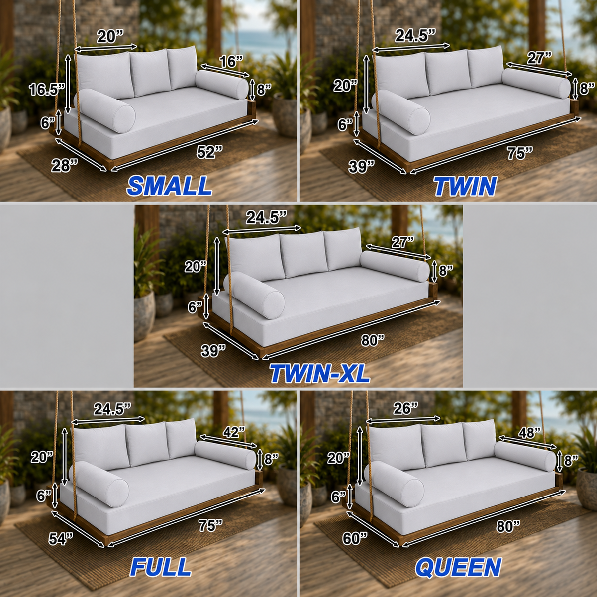 STYLE 3 - Mattress & Pillow Bolster Cushion Cover and Insert for Outdoor Indoor Daybed Porch Swing Bed