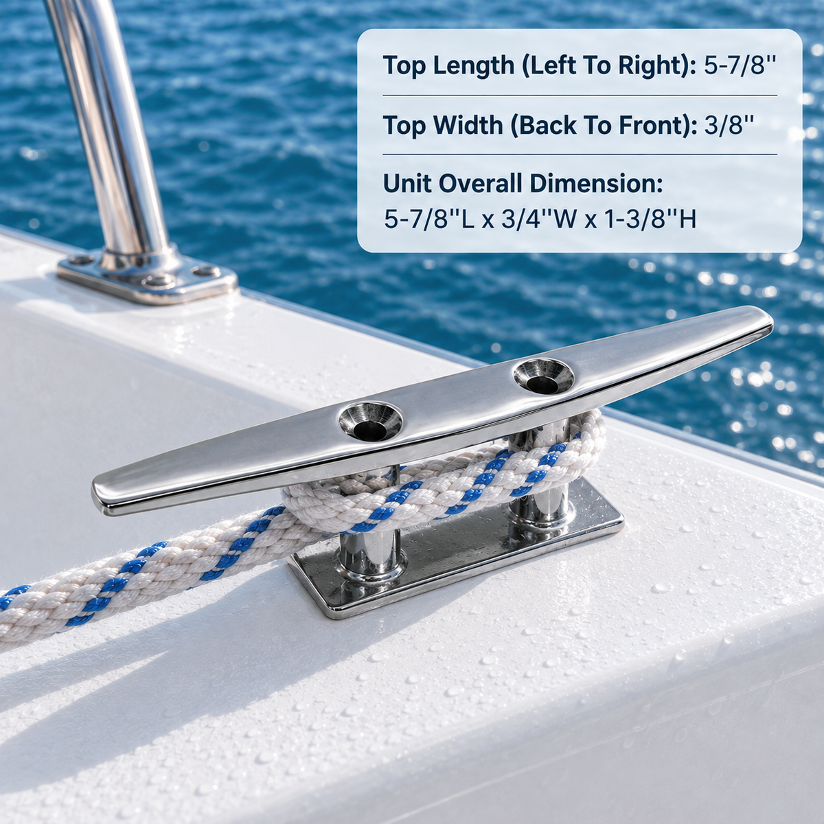 4 Pc Set Marine Boat T316 Stainless Steel Low Flat Cleat, Flat Top Dock Deck Rope Cleat for Yacht, Sailboat, Mooring