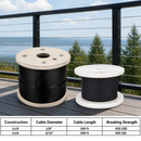 500Ft 316 Stainless Steel Black Oxide 1x19 Construction Cable Wire Rope,1/8", 3/16" Diameter