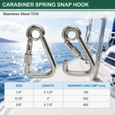 T316 Stainless Steel Angle Spring Snap Hook with Eyelet and Screw, 5 Pack Marine Grade Boat Clip for Rope and Cable