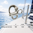 Marine Grade 316 Stainless Steel Fixed Snap Shackle, 2" to 3-3/4" Boat Rigging Snap Shackle for Rope, Chain, and Cable