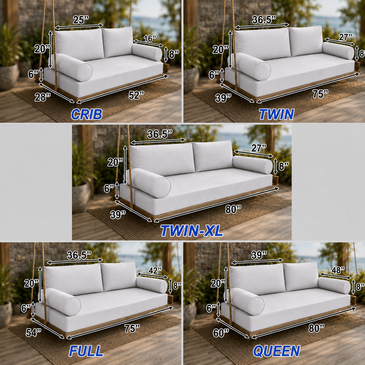 STYLE 2 - Mattress & Pillow Bolster Cushion Cover and Insert for Outdoor Indoor Daybed Porch Swing Bed