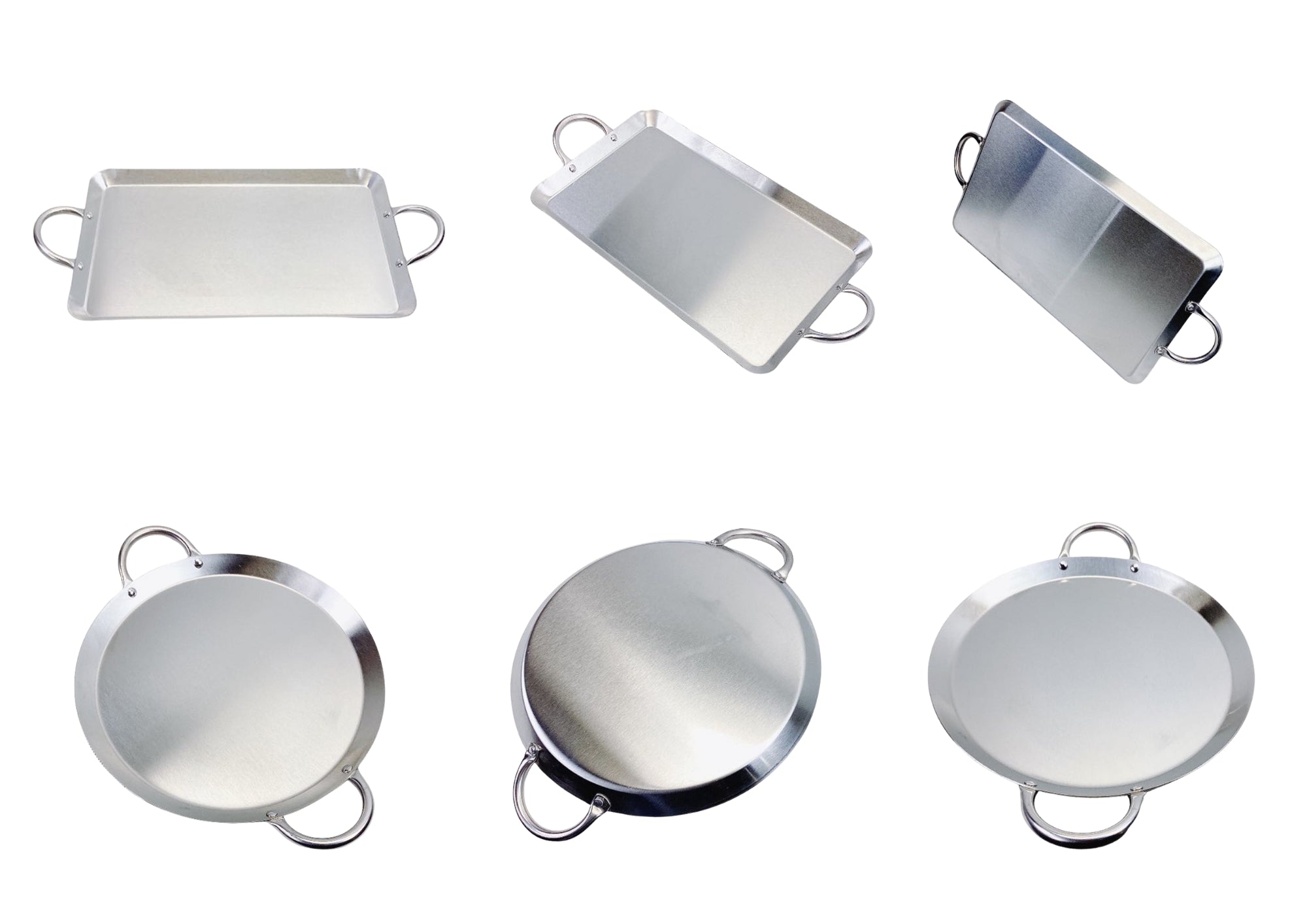 ROUND, RECTANGULAR Stainless Steel Serving Platter – Ottoman Tray with Handles for Kitchen, Parties & Decorative Display