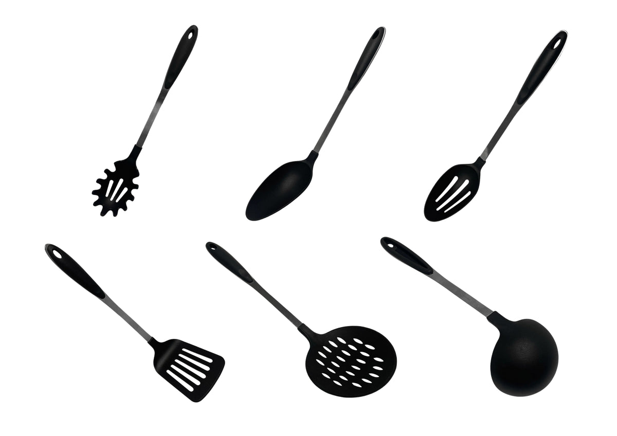 Black Nylon Stainless Steel Slotted Spatula, Slotted Spoon, Pasta Server, Ladle