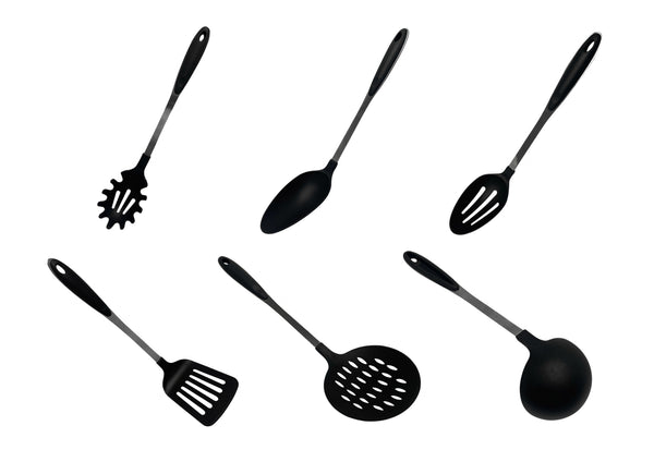 Black Nylon Stainless Steel Slotted Spatula, Slotted Spoon, Pasta Server, Ladle