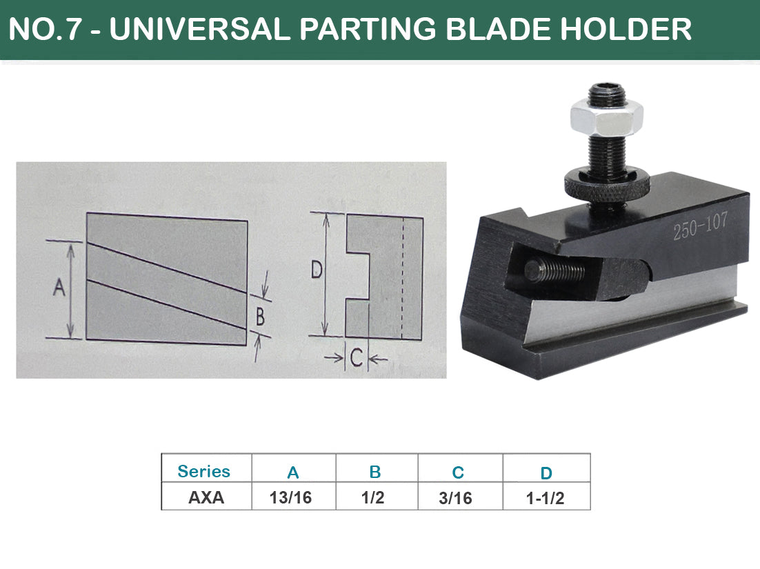 Universal Parting Blade Tool Holder Quick Change #7 Blade Angle Type OXA, AXA, BXA, CXA, CA