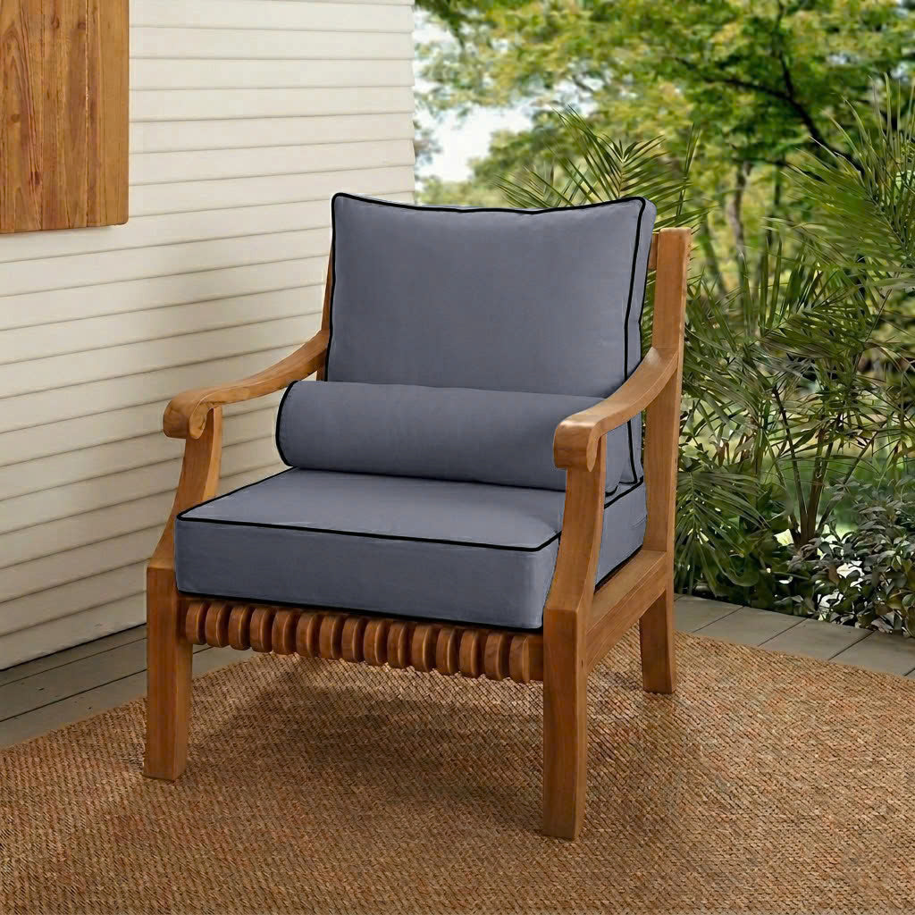 |COVER ONLY| Large Size 26x30x6 Contrast Trim Outdoor Deep Seat Backrest Cushion with Bolster, Water Repellent, Patio Cushion Slipcovers Replacement AD001