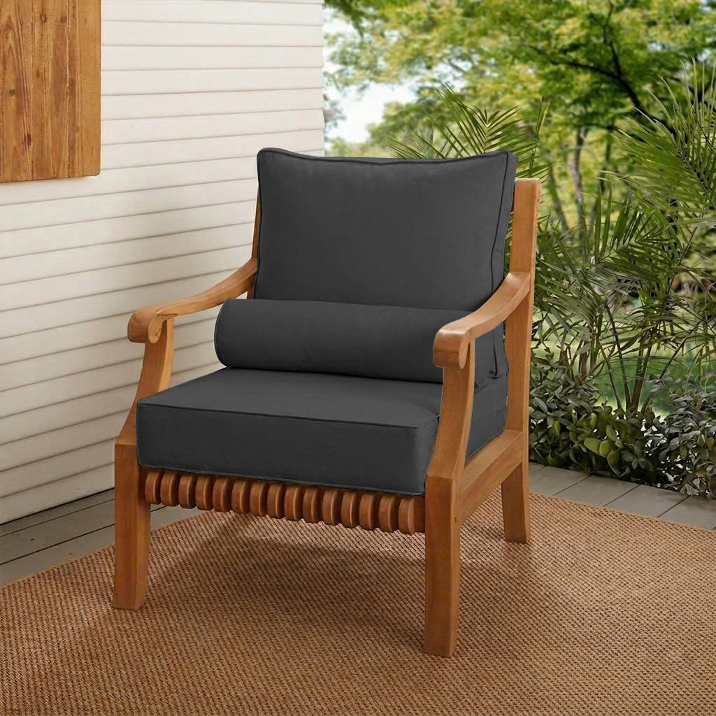 |COVER ONLY| Large Size 26x30x6 Piped Trim Outdoor Deep Seat Backrest Cushion with Bolster, Water Repellent, Patio Cushion Slipcovers Replacement AD003