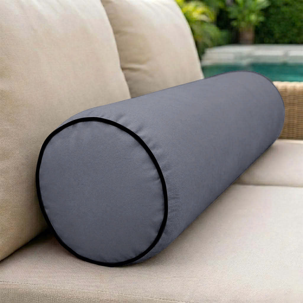 |COVER ONLY| Contrast Trim Small Size 23x6 Outdoor Bolster Pillow Water Repellent Decorative Bolster Pillow for Porch Swing Couch Sofa Cushion Patio Furniture AD001