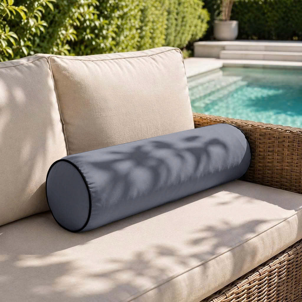|COVER ONLY| Contrast Trim Small Size 23x6 Outdoor Bolster Pillow Water Repellent Decorative Bolster Pillow for Porch Swing Couch Sofa Cushion Patio Furniture AD001